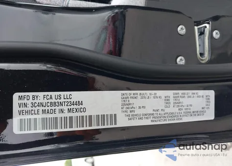 2022 Jeep Compass Latitude из США, поврежденный, VIN 3C4NJCBB3NT234484